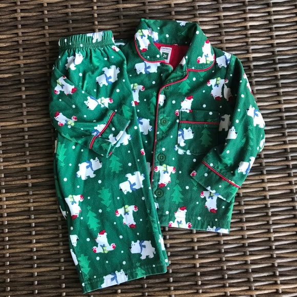 Carter\u0027s Green Polar Bear Christmas PJs Pajamas 2T